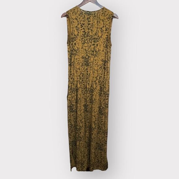 Garnet Hill Maxi Dress Women M Gold Boho Snakeskin Print Sleeveless Pockets P22 - Picture 9 of 15